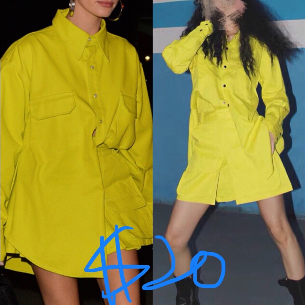 Hailey Hadid Neon Yellow shirt and shorts combo